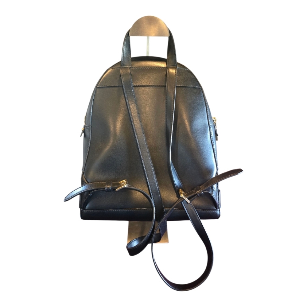 NEW MICHAEL KORS RHEA ZIP BLACK LEATHER MEDIUM BACKPACK Rare, Unique "COOL" - Picture 4 of 7